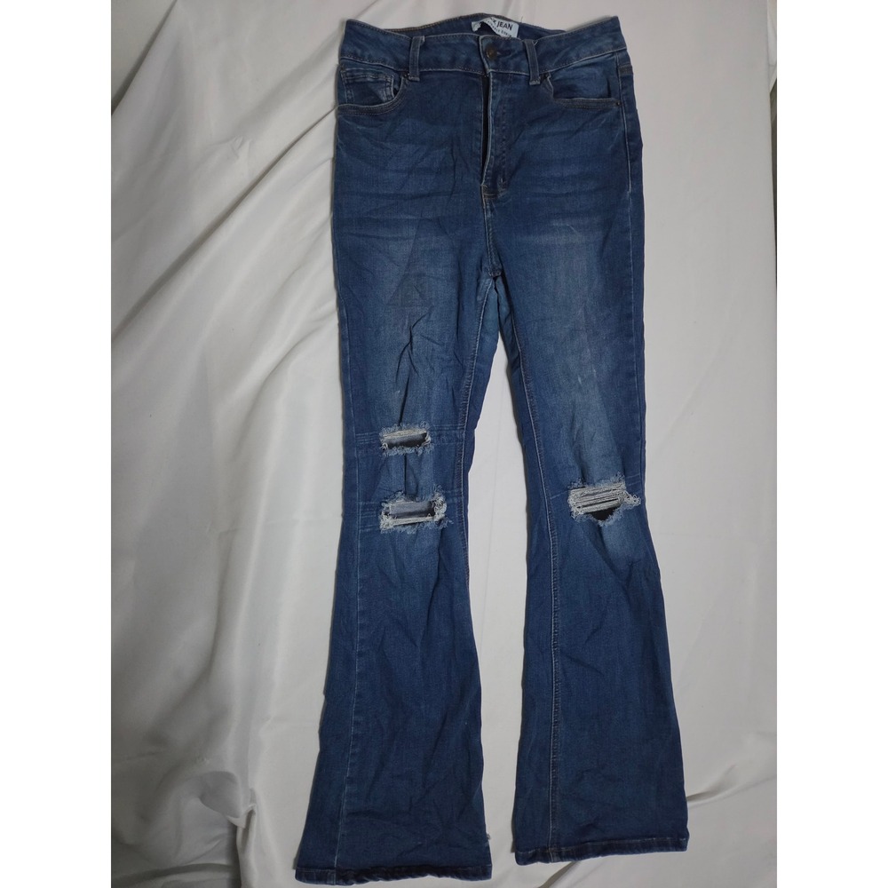 Wax Jean Flare Jeans Womens Blue Medium Wash Slim High Rise Flare Leg